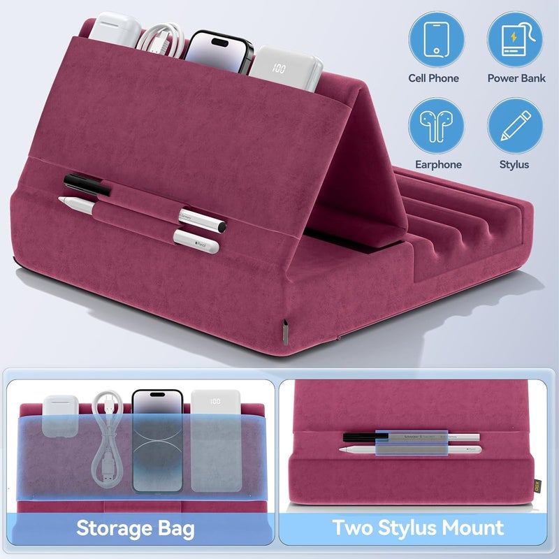 KDD Tablet Pillow Holder, Foldable iPad Stand for Lap, Bed and Desk -Tablet Soft Pad Dock with Pocket & Stylus Mount Compatible with iPad Pro 12.9, 10.5, 9.7 Air Mini 6 5 4 3, Galaxy Tab, E-Reader - Image 5